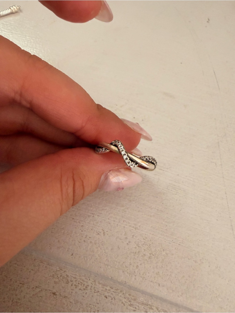 Pandora Silver Twist Ring with Clear Stones